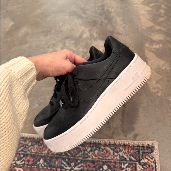 Nike Shoes - Nike Black Leather Platform Sneakers with White Sole